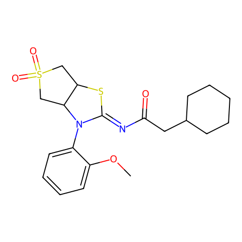 (Z)-2-cyclohexyl-N-(3-(2-methoxyphenyl)-5,5-dioxidotetrahydrothieno[3,4-d]thiazol-2(3H)-ylidene)acetamide structure