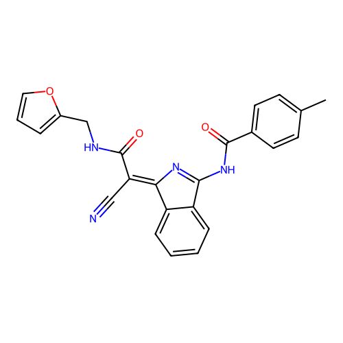 (Z)-N-(1-(1-cyano-2-((furan-2-ylmethyl)amino)-2-oxoethylidene)-1H-isoindol-3-yl)-4-methylbenzamide structure