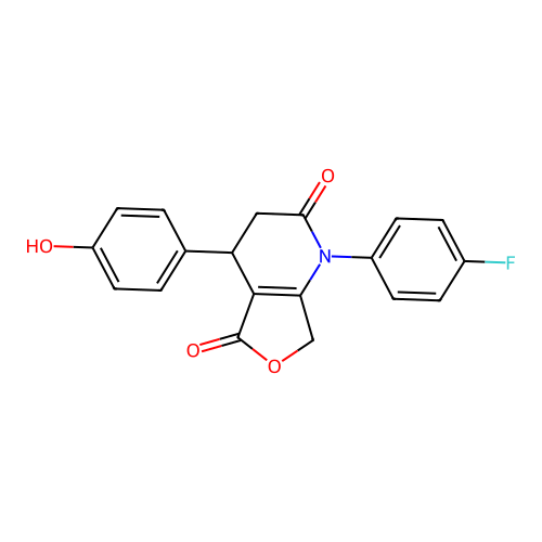 1-(4-fluorophenyl)-4-(4-hydroxyphenyl)-4,7-dihydrofuro[3,4-b]pyridine-2,5(1H,3H)-dione structure