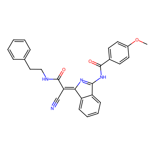 N-[(3Z)-3-[1-cyano-2-oxo-2-(phenethylamino)ethylidene]isoindol-1-yl]-4-methoxybenzamide structure