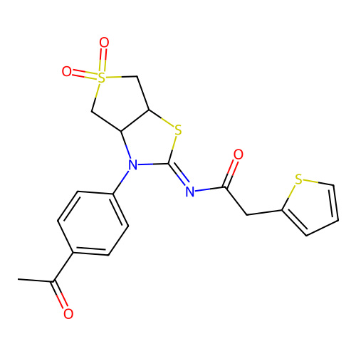 (Z)-N-(3-(4-acetylphenyl)-5,5-dioxidotetrahydrothieno[3,4-d]thiazol-2(3H)-ylidene)-2-(thiophen-2-yl)acetamide structure