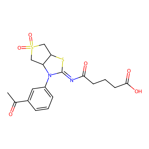 (Z)-5-((3-(3-acetylphenyl)-5,5-dioxidotetrahydrothieno[3,4-d]thiazol-2(3H)-ylidene)amino)-5-oxopentanoic acid structure