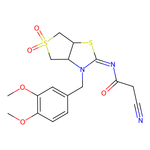 (Z)-2-cyano-N-(3-(3,4-dimethoxybenzyl)-5,5-dioxidotetrahydrothieno[3,4-d]thiazol-2(3H)-ylidene)acetamide structure