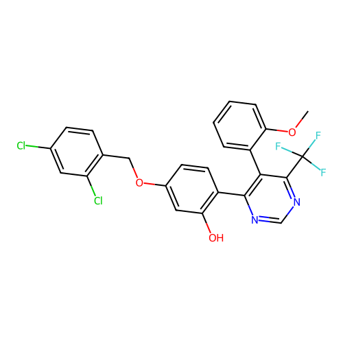 5-[(2,4-dichlorobenzyl)oxy]-2-[5-(2-methoxyphenyl)-6-(trifluoromethyl)-4-pyrimidinyl]phenol structure
