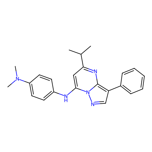 N,N-dimethyl-N'-[3-phenyl-5-(propan-2-yl)pyrazolo[1,5-a]pyrimidin-7-yl]benzene-1,4-diamine structure
