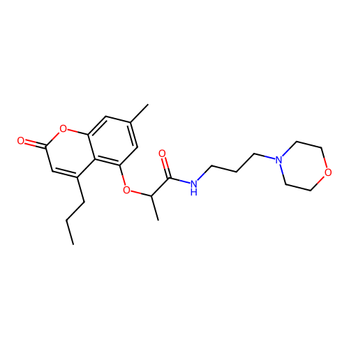 2-[(7-methyl-2-oxo-4-propyl-2H-chromen-5-yl)oxy]-N-[3-(morpholin-4-yl)propyl]propanamide structure