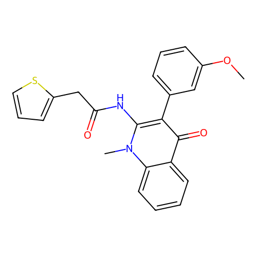 N-[3-(3-methoxyphenyl)-1-methyl-4-oxoquinolin-2-yl]-2-thiophen-2-ylacetamide structure
