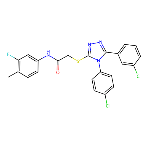 2-{[5-(3-chlorophenyl)-4-(4-chlorophenyl)-4H-1,2,4-triazol-3-yl]sulfanyl}-N-(3-fluoro-4-methylphenyl)acetamide structure