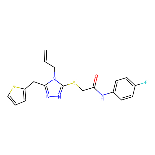 N-(4-fluorophenyl)-2-{[4-(prop-2-en-1-yl)-5-(thiophen-2-ylmethyl)-4H-1,2,4-triazol-3-yl]sulfanyl}acetamide structure