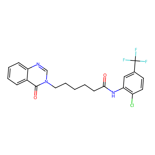N-(2-chloro-5-(trifluoromethyl)phenyl)-6-(4-oxoquinazolin-3(4H)-yl)hexanamide structure