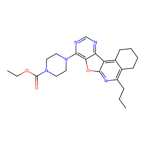 ethyl 4-(5-propyl-1,2,3,4-tetrahydropyrimido[4',5':4,5]furo[2,3-c]isoquinolin-8-yl)piperazine-1-carboxylate structure