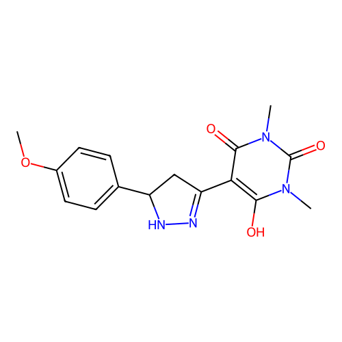 6-HYDROXY-5-[5-(4-METHOXYPHENYL)-4,5-DIHYDRO-1H-PYRAZOL-3-YL]-1,3-DIMETHYL-1,2,3,4-TETRAHYDROPYRIMIDINE-2,4-DIONE structure