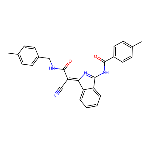 (Z)-N-(1-(1-cyano-2-((4-methylbenzyl)amino)-2-oxoethylidene)-1H-isoindol-3-yl)-4-methylbenzamide structure