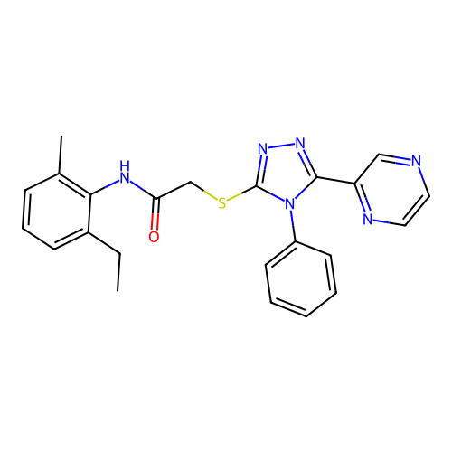 N-(2-ethyl-6-methylphenyl)-2-{[4-phenyl-5-(pyrazin-2-yl)-4H-1,2,4-triazol-3-yl]sulfanyl}acetamide structure