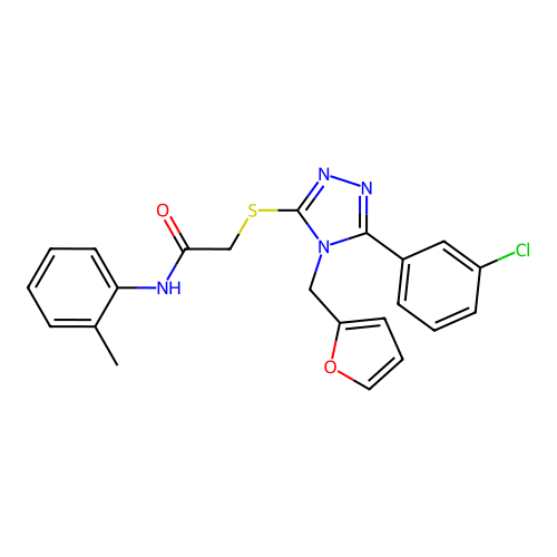 2-{[5-(3-chlorophenyl)-4-(furan-2-ylmethyl)-4H-1,2,4-triazol-3-yl]sulfanyl}-N-(2-methylphenyl)acetamide structure