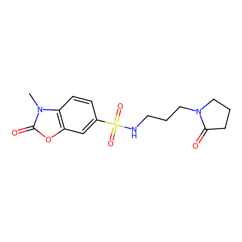 3-methyl-2-oxo-N-[3-(2-oxopyrrolidin-1-yl)propyl]-1,3-benzoxazole-6-sulfonamide structure