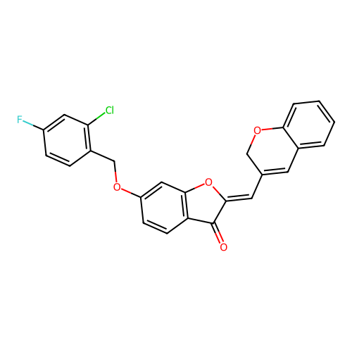 (2Z)-6-[(2-chloro-4-fluorobenzyl)oxy]-2-(2H-chromen-3-ylmethylidene)-1-benzofuran-3(2H)-one structure