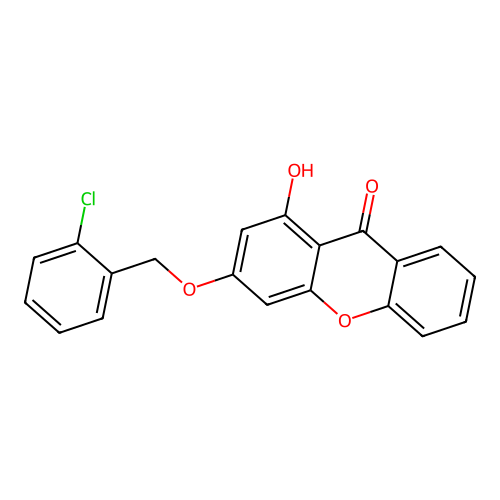 3-[(2-chlorobenzyl)oxy]-1-hydroxy-9H-xanthen-9-one structure