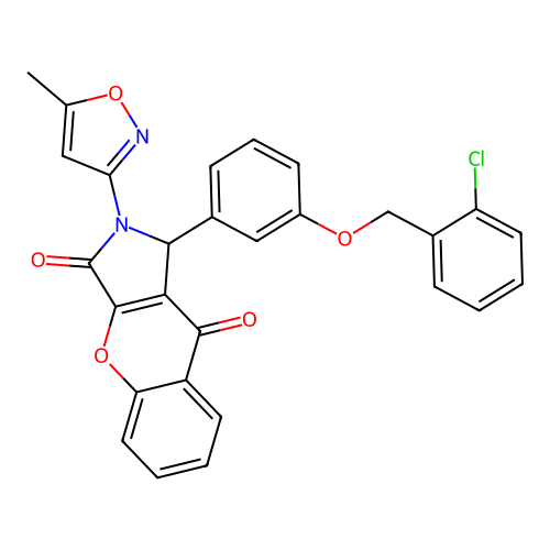 1-(3-((2-chlorobenzyl)oxy)phenyl)-2-(5-methylisoxazol-3-yl)-1,2-dihydrochromeno[2,3-c]pyrrole-3,9-dione structure