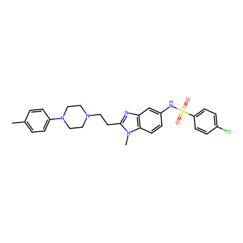 4-chloro-N-(1-methyl-2-(2-(4-(p-tolyl)piperazin-1-yl)ethyl)-1H-benzo[d]imidazol-5-yl)benzenesulfonamide structure