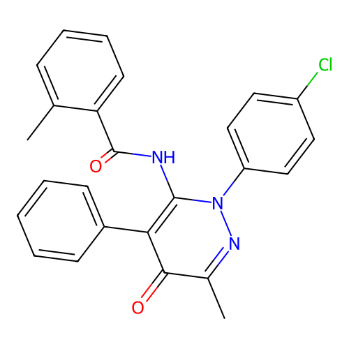 N-[2-(4-chlorophenyl)-6-methyl-5-oxo-4-phenyl-pyridazin-3-yl]-2-methyl-benzamide structure