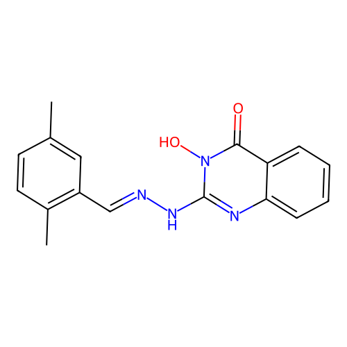 2-[(2E)-2-(2,5-dimethylbenzylidene)hydrazinyl]-3-hydroxyquinazolin-4(3H)-one structure