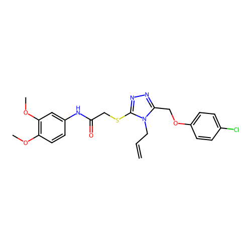 2-({5-[(4-chlorophenoxy)methyl]-4-(prop-2-en-1-yl)-4H-1,2,4-triazol-3-yl}sulfanyl)-N-(3,4-dimethoxyphenyl)acetamide structure