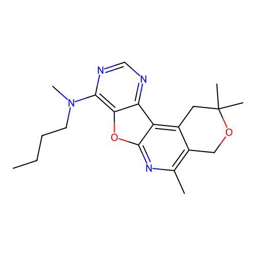 N-butyl-N,2,2,5-tetramethyl-1,4-dihydro-2H-pyrano[4'',3'':4',5']pyrido[3',2':4,5]furo[3,2-d]pyrimidin-8-amine structure