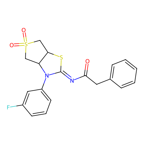 (Z)-N-(3-(3-fluorophenyl)-5,5-dioxidotetrahydrothieno[3,4-d]thiazol-2(3H)-ylidene)-2-phenylacetamide structure
