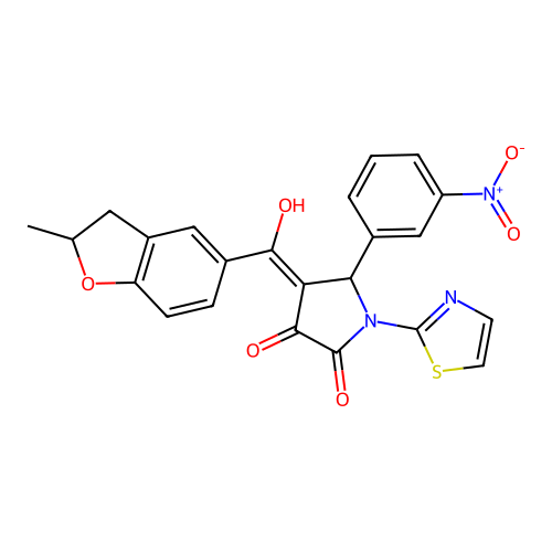 (4E)-4-[hydroxy(2-methyl-2,3-dihydro-1-benzofuran-5-yl)methylidene]-5-(3-nitrophenyl)-1-(1,3-thiazol-2-yl)pyrrolidine-2,3-dione structure
