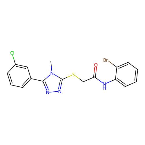 N-(2-bromophenyl)-2-[[5-(3-chlorophenyl)-4-methyl-1,2,4-triazol-3-yl]sulfanyl]acetamide structure
