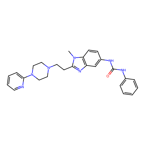 1-[1-methyl-2-[2-(4-pyridin-2-ylpiperazin-1-yl)ethyl]benzimidazol-5-yl]-3-phenylurea structure
