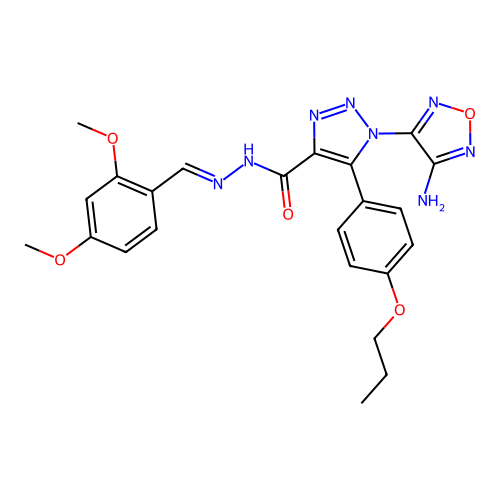 (E)-1-(4-amino-1,2,5-oxadiazol-3-yl)-N'-(2,4-dimethoxybenzylidene)-5-(4-propoxyphenyl)-1H-1,2,3-triazole-4-carbohydrazide structure