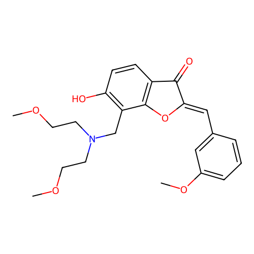 (Z)-7-((bis(2-methoxyethyl)amino)methyl)-6-hydroxy-2-(3-methoxybenzylidene)benzofuran-3(2H)-one structure