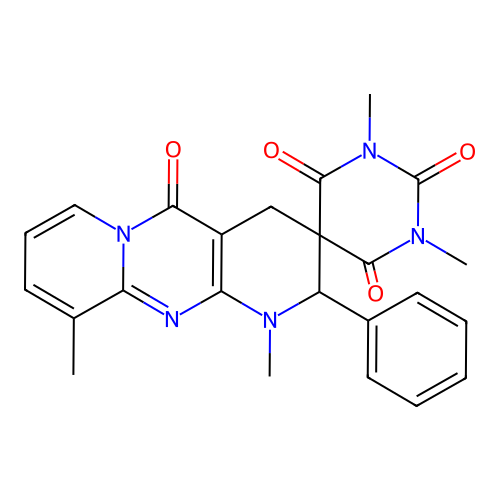 1,1',3',10-tetramethyl-2-phenyl-1,2-dihydro-1'H-spiro[dipyrido[1,2-a:2',3'-d]pyrimidine-3,5'-pyrimidine]-2',4',5,6'(3'H,4H)-tetraone structure