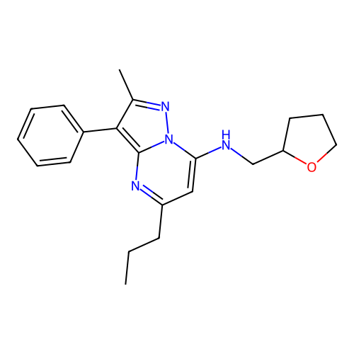 2-methyl-N-[(oxolan-2-yl)methyl]-3-phenyl-5-propylpyrazolo[1,5-a]pyrimidin-7-amine structure