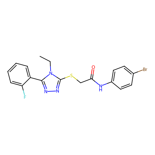 N-(4-bromophenyl)-2-[[4-ethyl-5-(2-fluorophenyl)-1,2,4-triazol-3-yl]sulfanyl]acetamide structure