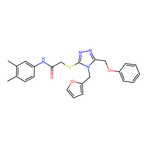 N-(3,4-dimethylphenyl)-2-{[4-(furan-2-ylmethyl)-5-(phenoxymethyl)-4H-1,2,4-triazol-3-yl]sulfanyl}acetamide structure
