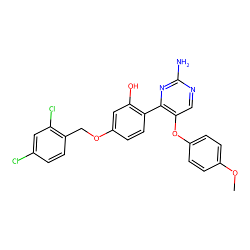 2-(2-Amino-5-(4-methoxyphenoxy)pyrimidin-4-yl)-5-((2,4-dichlorobenzyl)oxy)phenol structure