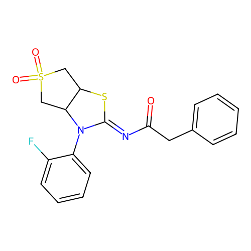 N-[(2Z)-3-(2-fluorophenyl)-5,5-dioxidotetrahydrothieno[3,4-d][1,3]thiazol-2(3H)-ylidene]-2-phenylacetamide structure