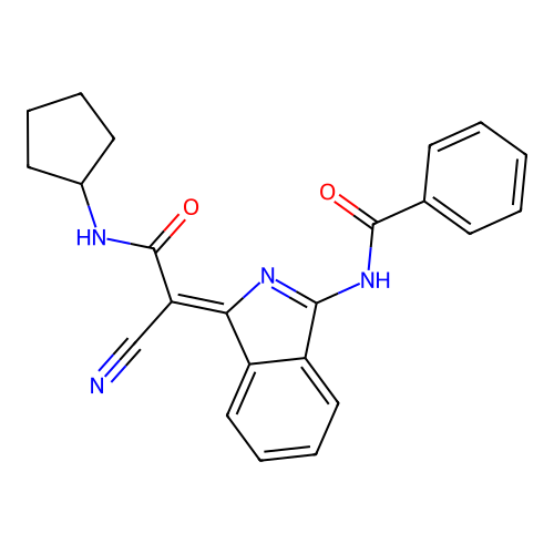 (Z)-N-(1-(1-cyano-2-(cyclopentylamino)-2-oxoethylidene)-1H-isoindol-3-yl)benzamide structure