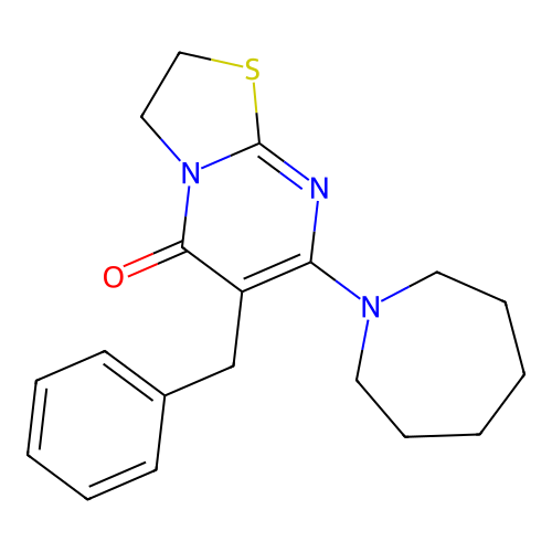 7-(azepan-1-yl)-6-benzyl-2,3-dihydro-5H-[1,3]thiazolo[3,2-a]pyrimidin-5-one structure
