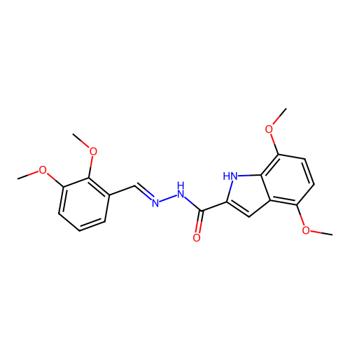 (E)-N'-(2,3-dimethoxybenzylidene)-4,7-dimethoxy-1H-indole-2-carbohydrazide structure