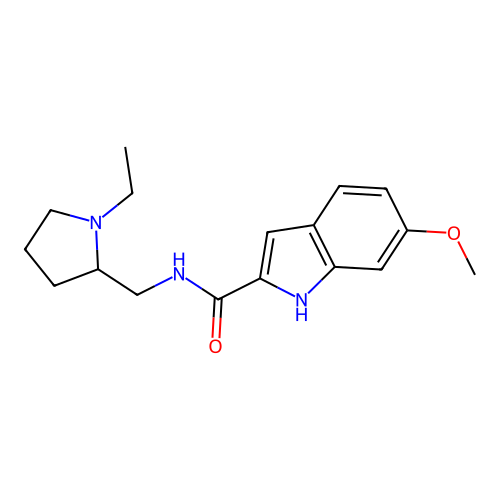 N-[(1-ethylpyrrolidin-2-yl)methyl]-6-methoxy-1H-indole-2-carboxamide structure