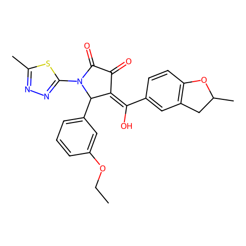 (4E)-5-(3-ethoxyphenyl)-4-[hydroxy(2-methyl-2,3-dihydro-1-benzofuran-5-yl)methylidene]-1-(5-methyl-1,3,4-thiadiazol-2-yl)pyrrolidine-2,3-dione structure