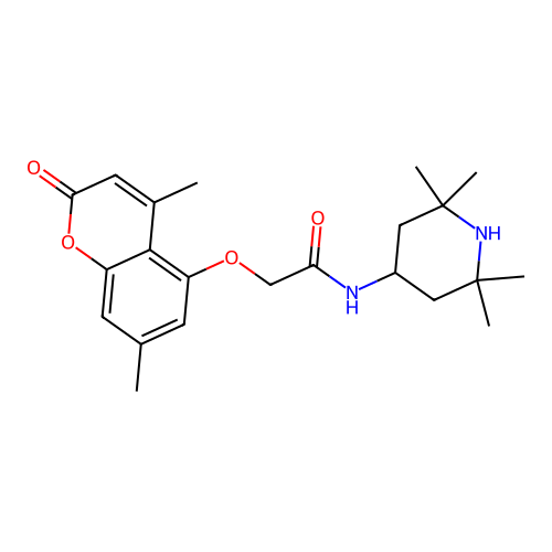 2-(4,7-dimethyl-2-oxo-chromen-5-yl)oxy-N-(2,2,6,6-tetramethyl-4-piperidyl)acetamide structure