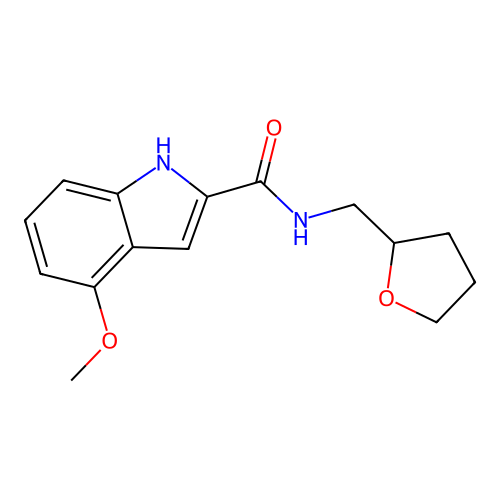 4-methoxy-N-(tetrahydrofuran-2-ylmethyl)-1H-indole-2-carboxamide structure
