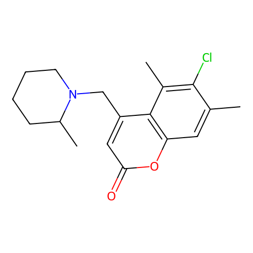 6-chloro-5,7-dimethyl-4-((2-methylpiperidin-1-yl)methyl)-2H-chromen-2-one structure