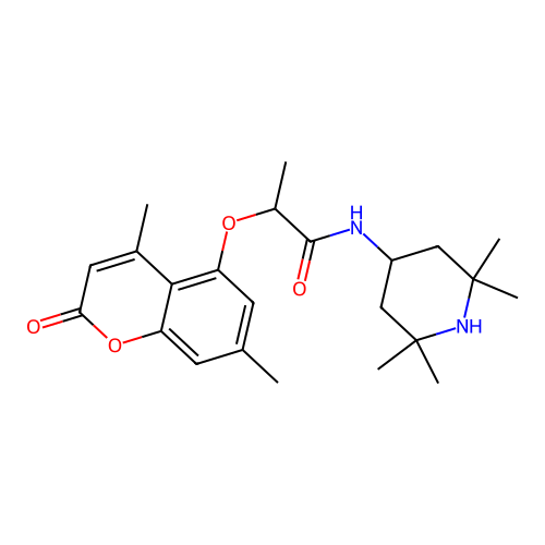 2-[(4,7-dimethyl-2-oxo-2H-chromen-5-yl)oxy]-N-(2,2,6,6-tetramethylpiperidin-4-yl)propanamide structure