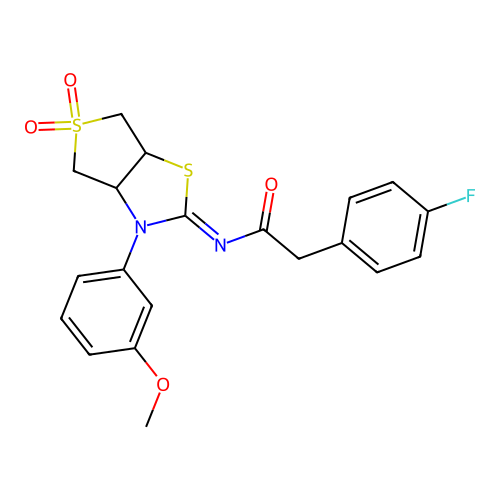 2-(4-fluorophenyl)-N-[(2E)-3-(3-methoxyphenyl)-5,5-dioxidotetrahydrothieno[3,4-d][1,3]thiazol-2(3H)-ylidene]acetamide structure